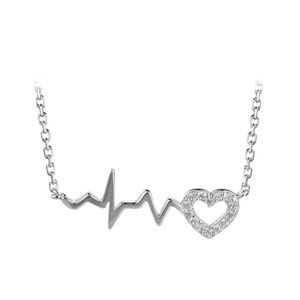 Sterling Silver Heartbeat Curve Love Necklace